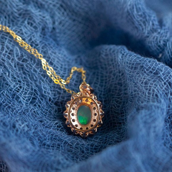 Rose Gold Vermeil Genuine Fire Opal Necklace Vintage Natural Gemstone Necklace - Picture 6 of 8